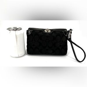 Black Signature wristlet with patent trim